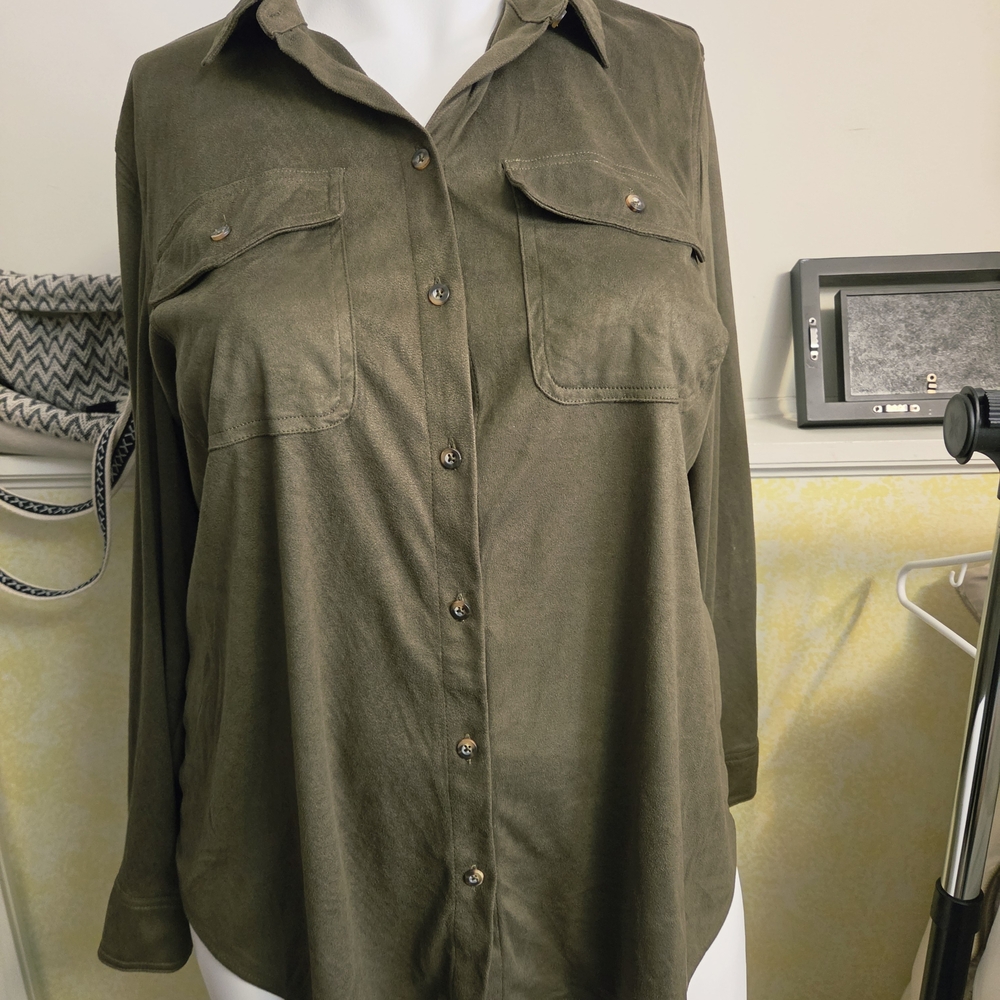 Chico's Olive Green Drapey Button Shirt